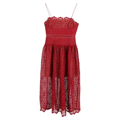 Self-portrait Midi Lace Sleeveless Dress In Red Polyester