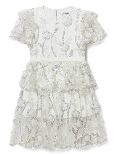 Self-portrait Kids' Midi Sequin-embellished Dress In White
