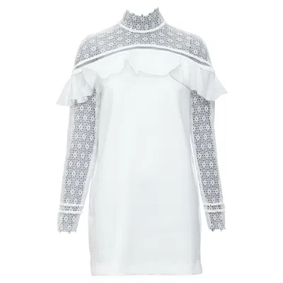 Self-portrait Self Portrait Military Cape Shoulder Lace Ruffle Dress In White