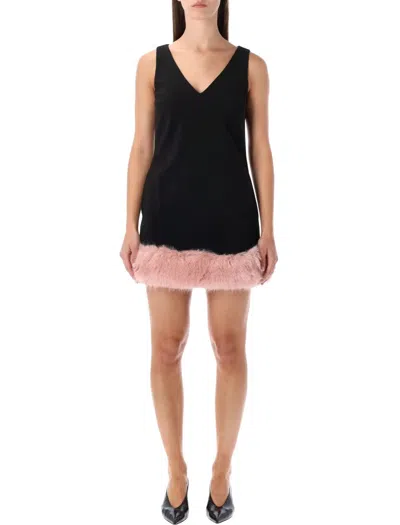SELF-PORTRAIT MIN DRESS ECO FUR TRIM