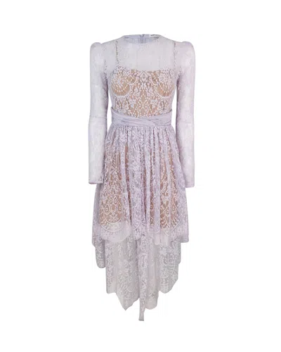 Self-portrait Lilac Lace Asymmetric Mini Dress In Purple