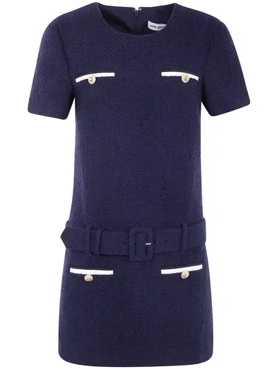 Self-portrait Mini Boucle Dress In Blue