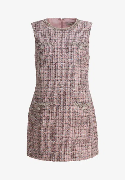 Self-portrait Mini Boucle Tweed Dress In Pink
