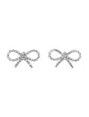 Self-portrait Mini Bow Crystal Embellished Earrings In Silver