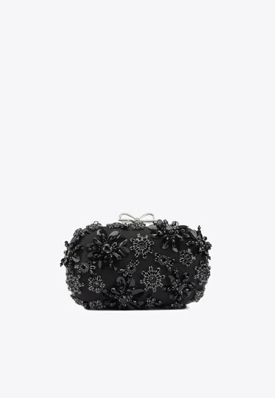 Self-portrait Mini Bow-embellished Clutch Bag In Black