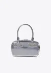 Self-portrait Mini Bow Embellished Metallic Handbag In Silver