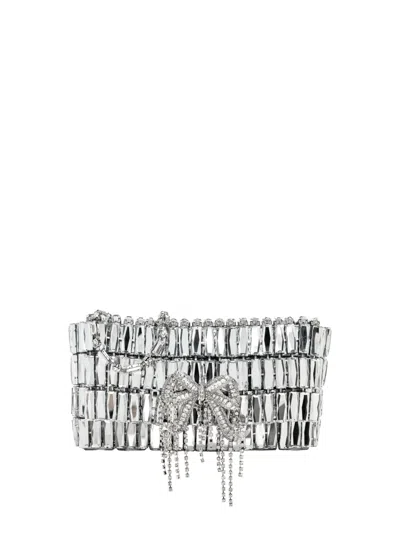 Self-portrait Mini Bow-embellishment Clutch Bag In Silver
