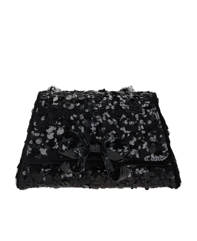 Self-portrait Mini Bow Sequin-embellished Bag In Black