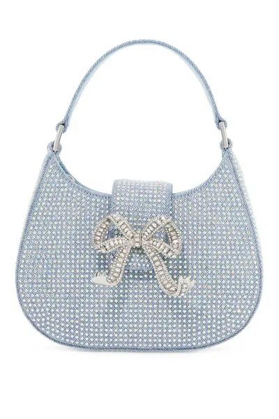 Self-portrait Blue Rhinestone Denim Crescent Bag