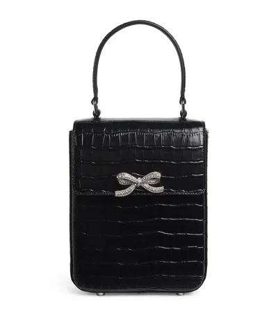Self-portrait Mini Croc-embossed Leather Top-handle Bag In Black