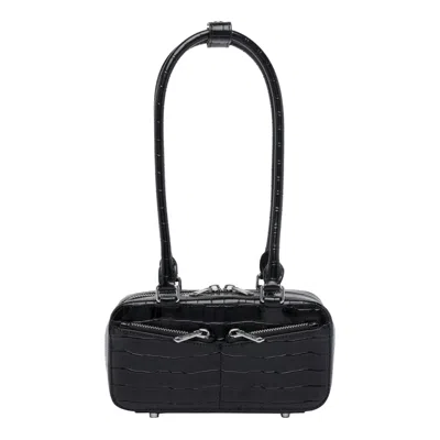 Self-portrait Mini Croc Leather Shoulder Bag In Black