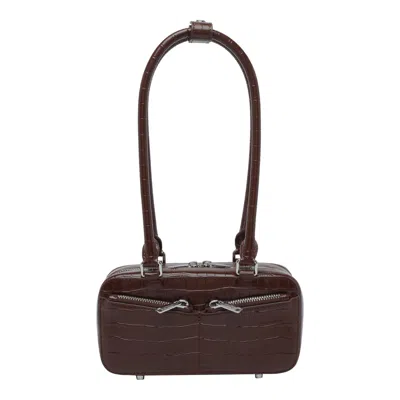 Self-portrait Mini Croc Leather Shoulder Bag In Brown