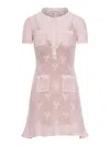 Self-portrait Self Portrait Pink Crochet Bow Mini Dress With Crystal Trim