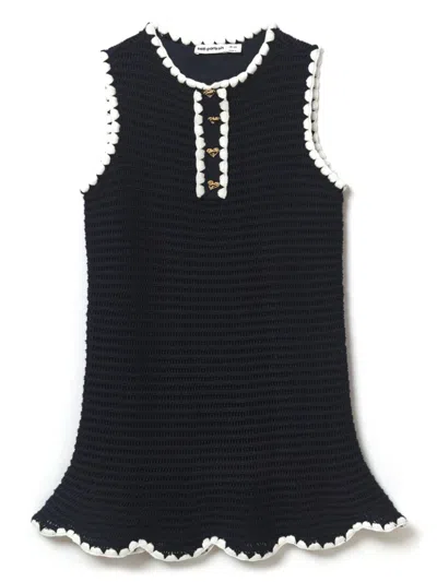 Self-portrait Kids' Mini Crochet Dress In Navy