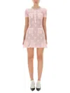 Self-portrait Self Portrait Pink Crochet Bow Mini Dress With Crystal Trim In Pink