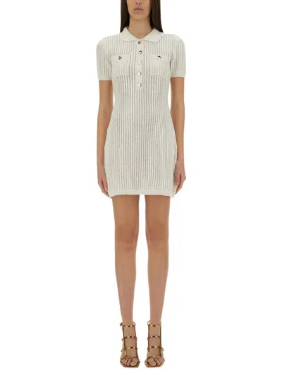 Self-portrait Mini Crochet Dress With Sequins In Neutral