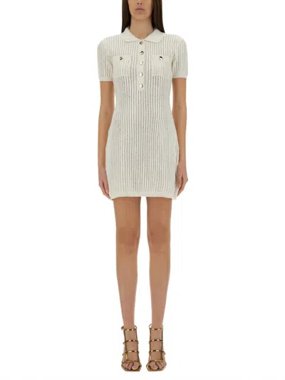 Self-portrait Mini Crochet Dress With Sequins In Neutral