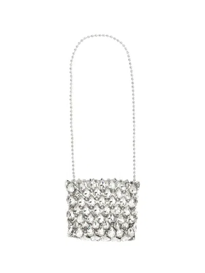 Self-portrait Mini Crystal Clutch In Silver