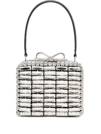 Self-portrait Mini Crystal-embellished Bow Tote Bag In Silver
