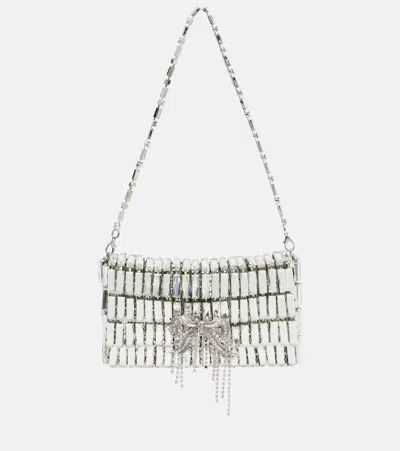 Self-portrait Mini Crystal-embellished Shoulder Bag In Silver