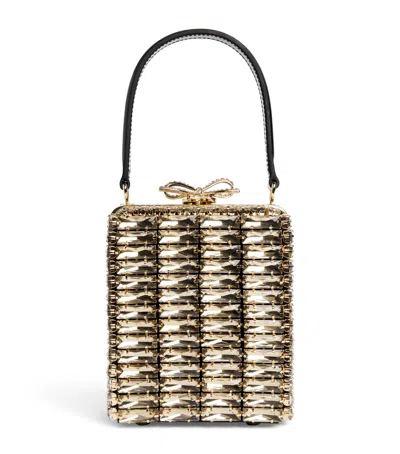 Self-portrait Crystal-embellished Top-handle Mini Bag In Gold