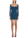 Self-portrait Gathered-detail Long-sleeve Dress In Azure