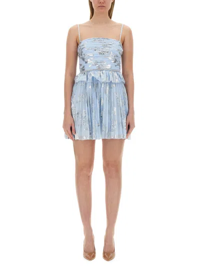 Self-portrait Floral-embroidered Chiffon Minidress In Blue