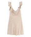Self-portrait Beige Off-shoulder Mini Dress With Ruched Details In Tech Fabric Woman In Beige