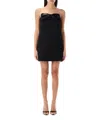 Self-portrait Black Sleeveless Mini Dress With Bandeau And Beaded Oversize Bow In Tech Fabric Woman In Black