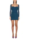 Self-portrait Gathered-detail Long-sleeve Dress In Blue