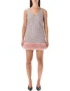 Self-portrait Pink Bouclé Faux Fur Hem Minidress In Pink