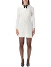 Self-portrait White Lace Knit Mini Dress With Removable Bow In White