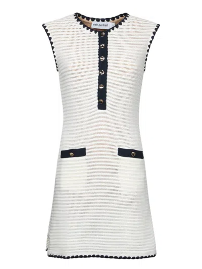 Self-portrait Mini Dress In Intricate Crochet With Zigzag Collar In Cream