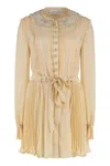 Self-portrait Mini Dress In Pleated Georgette In Neutral