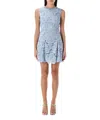 Self-portrait Bue Crewneck Mini Dress With Rhinestoned Collar And All-over Floral Lace Embroidery In Tech Fabric W In Lightblue