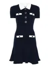 Self-portrait Mini Knitted Dress With Contrasting Collar In Blue