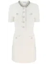 Self-portrait Mini Dress With Knit Tweed Texture And Crystal Accents In Neutral