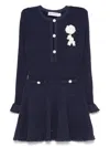 Self-portrait Self Portrait Women Perforated Knit Short Dress With Removable Lace Brooch In Blue