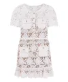 Self-portrait White Mini Dress With Jewel Buttons With Crystals And All-over Floral Lace Embroidery In Tehc Fabric In White