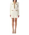 Self-portrait Cream Knit Lurex Trim Mini Dress In White
