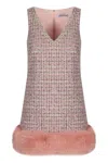 Self-portrait Mini Dress With Boucle Fur Trim In Gray
