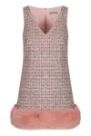 Self-portrait Mini Dress With Boucle Fur Trim In Pink
