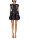 Self-portrait Blue Cotton Poplin Mini Dress With Bow Motif