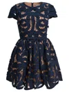 Self-portrait Blue Cotton Poplin Mini Dress With Bow Motif In Blue