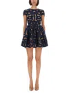 Self-portrait Blue Cotton Poplin Mini Dress With Bow Motif In Blue