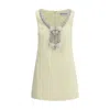 Self-portrait Yellow Crewneck Mini Dress With Jewel Embellishment On The Collar And Bow Detail On The Front In Tec In Nude