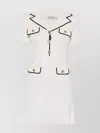 Self-portrait White Mini Dress With Notched Collar And Contrasting Trim In Viscose Blend Stretch Woman