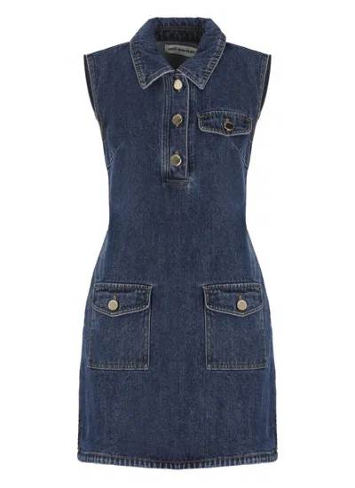 Self-portrait Mini Dress With Classic Collar In Blue
