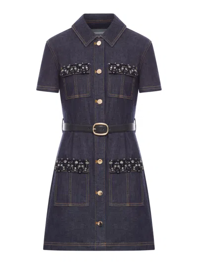 Self-portrait Mini Dress With Jewel Details In Blue