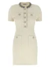 Self-portrait Mini Dress With Knit Tweed Texture And Crystal Accents In Neutral